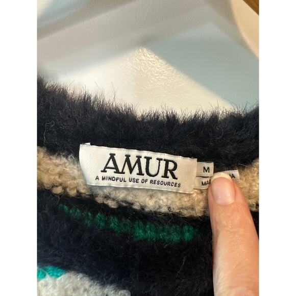 AMUR Lorelle Teddy Striped Sweater Dress Wool Alpaca Blend Size M Mini Winter - Picture 6 of 10